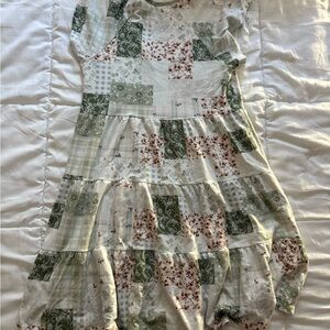 Altar'd State Patchwork Mini Dress in Green and White